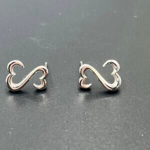 SJD Signed Sterling Silver Open
Heart Scroll 925 Curved Stud Earrings 2.5g